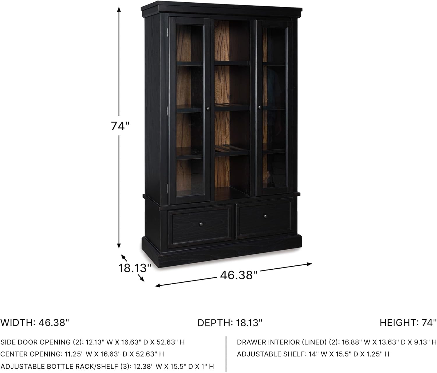 Classic Anti-Tipping Curio Cabinet – Elegant Display Case with Removable Shelf, Black 🖤✨ Perfect for Living Room & Home Décor