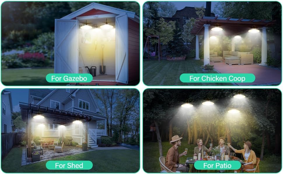 4-Head Pendant Solar Shed Light ☀️ IP65 Waterproof Warm White – Remote Control Indoor & Outdoor Lighting for Patio, Garden, Chicken Coop, Gazebo, Barn 🏡✨