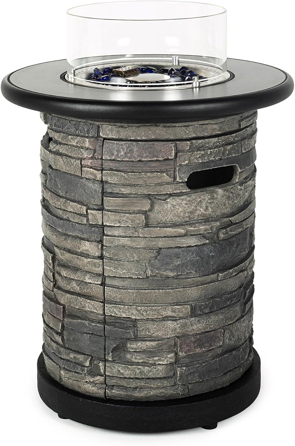 22" Outdoor Propane Fire Pit Table 🔥 Round Porcelain Tile Top Fire Bowl with Auto-Ignition & Glass Rocks 🌙 Perfect for Patio & Backyard