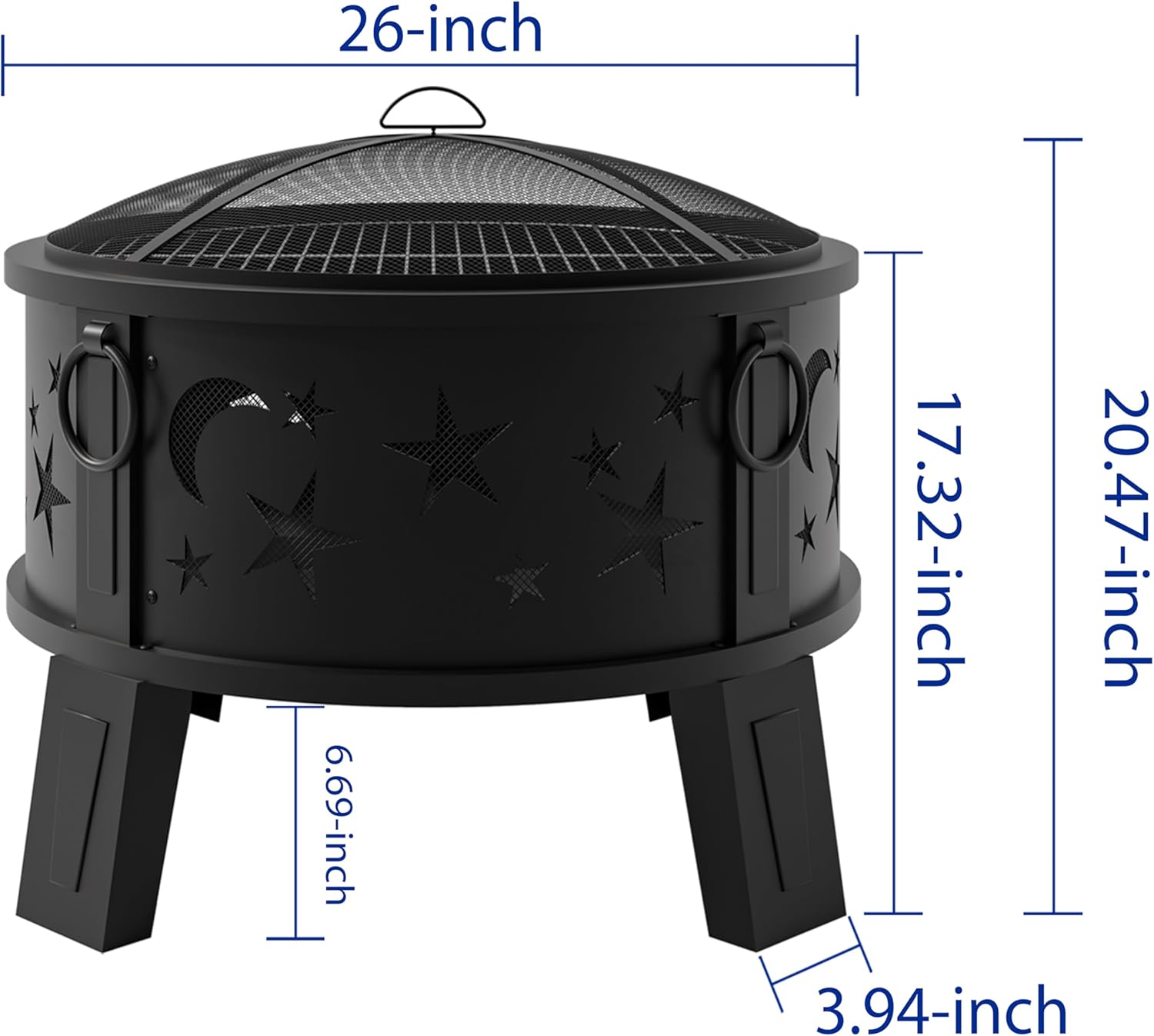 26" Outdoor Fire Pit with Grill & Mesh Cover 🔥 Heavy Duty Wood Burning Patio Fire Bowl for Backyard, Garden & Camping 🌙