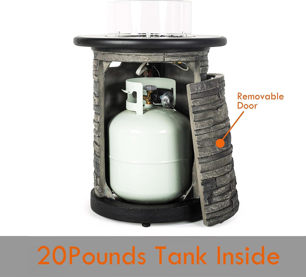 22" Outdoor Propane Fire Pit Table 🔥 Round Porcelain Tile Top Fire Bowl with Auto-Ignition & Glass Rocks 🌙 Perfect for Patio & Backyard
