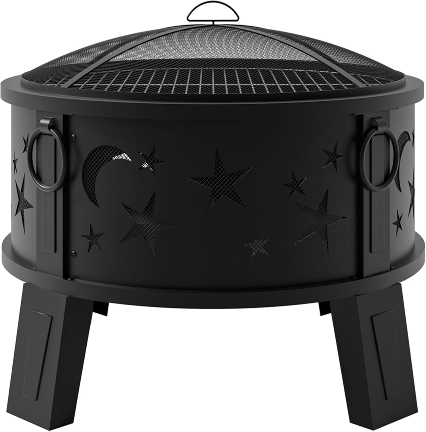 26" Outdoor Fire Pit with Grill & Mesh Cover 🔥 Heavy Duty Wood Burning Patio Fire Bowl for Backyard, Garden & Camping 🌙