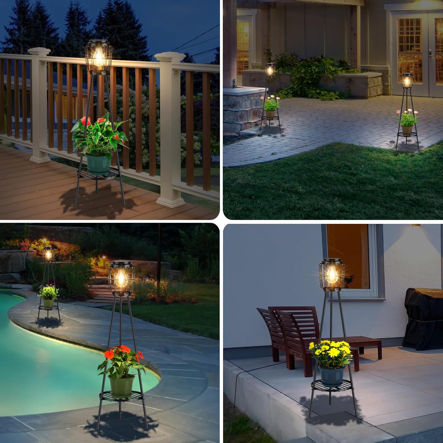 2-Pack Solar Floor Lamps 🌞 LED Edison Bulbs with Plant Stands – Outdoor Solar Lights for Garden, Yard, Pathway, Driveway, Porch Decor 🌿✨