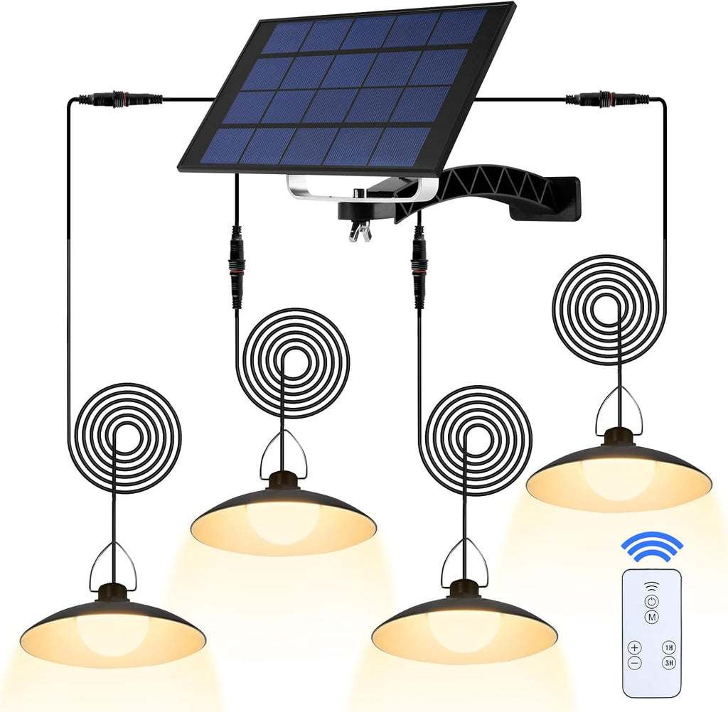 4-Head Pendant Solar Shed Light ☀️ IP65 Waterproof Warm White – Remote Control Indoor & Outdoor Lighting for Patio, Garden, Chicken Coop, Gazebo, Barn 🏡✨