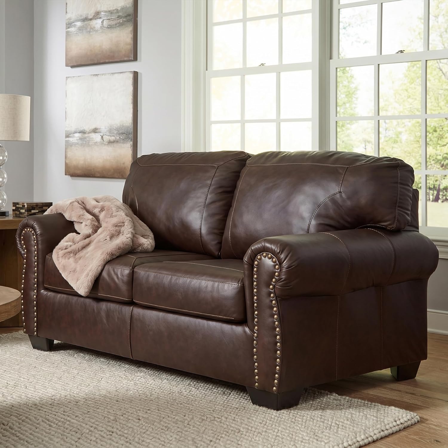 Classic Leather Loveseat with Nailhead Trim, Luxurious Top Grain & Matched Leather – Perfect for Living Room, Office or Den 🛋️✨🌿