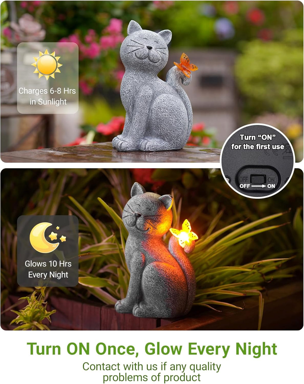Charming Cat Garden Statue 🐱 Outdoor Yard Decor with Butterfly – Perfect Porch, Patio & Lawn Accent