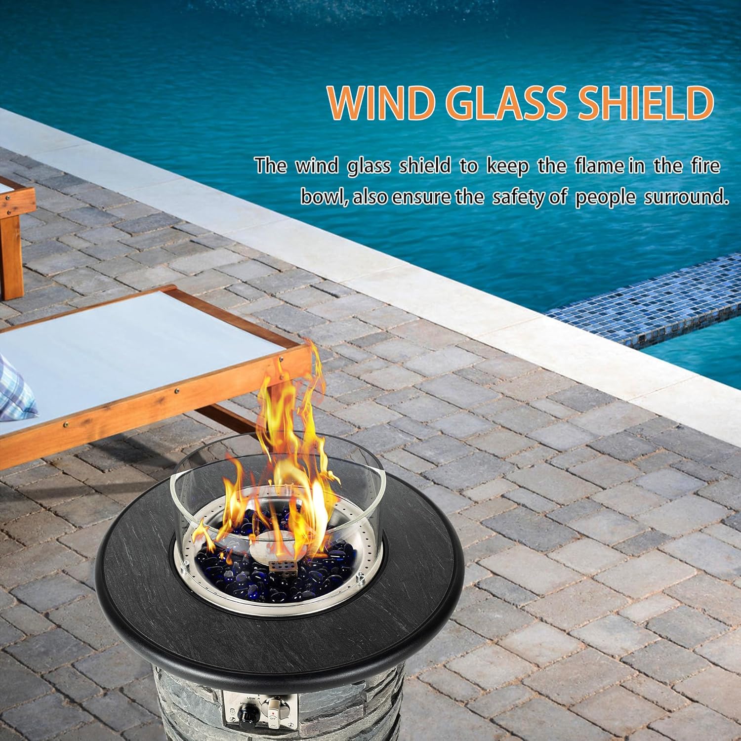 22" Outdoor Propane Fire Pit Table 🔥 Round Porcelain Tile Top Fire Bowl with Auto-Ignition & Glass Rocks 🌙 Perfect for Patio & Backyard