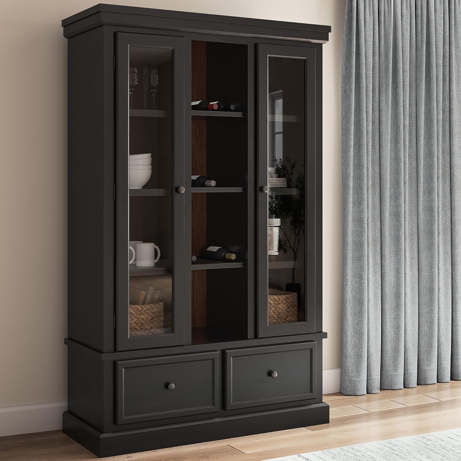 Classic Anti-Tipping Curio Cabinet – Elegant Display Case with Removable Shelf, Black 🖤✨ Perfect for Living Room & Home Décor