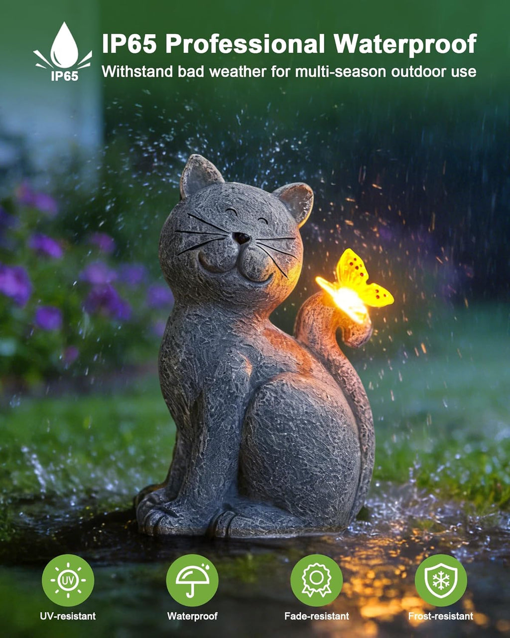 Charming Cat Garden Statue 🐱 Outdoor Yard Decor with Butterfly – Perfect Porch, Patio & Lawn Accent