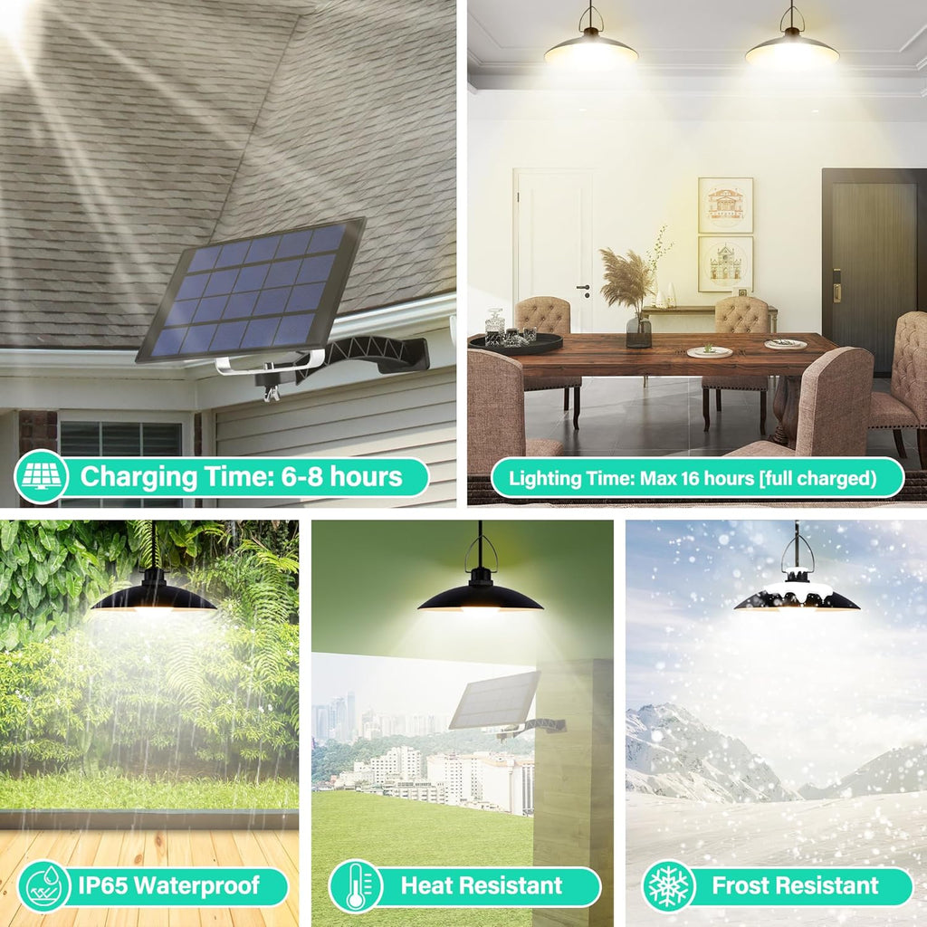 4-Head Pendant Solar Shed Light ☀️ IP65 Waterproof Warm White – Remote Control Indoor & Outdoor Lighting for Patio, Garden, Chicken Coop, Gazebo, Barn 🏡✨