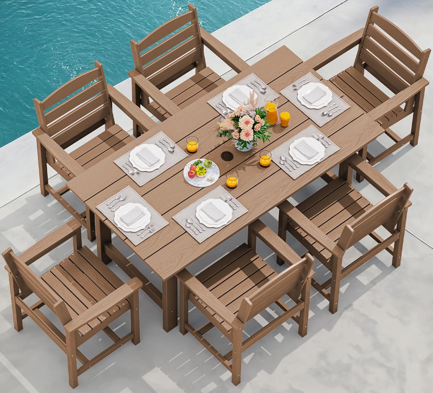 7-Piece Outdoor Patio Dining Set 🍂 Table & Chairs with Umbrella Hole 🌞 All-Weather Backyard & Poolside Furniture