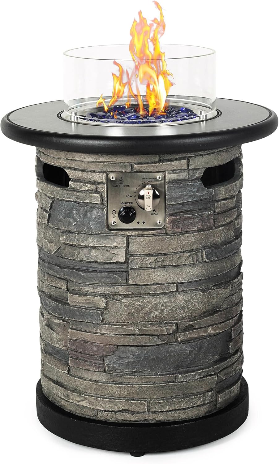 22" Outdoor Propane Fire Pit Table 🔥 Round Porcelain Tile Top Fire Bowl with Auto-Ignition & Glass Rocks 🌙 Perfect for Patio & Backyard
