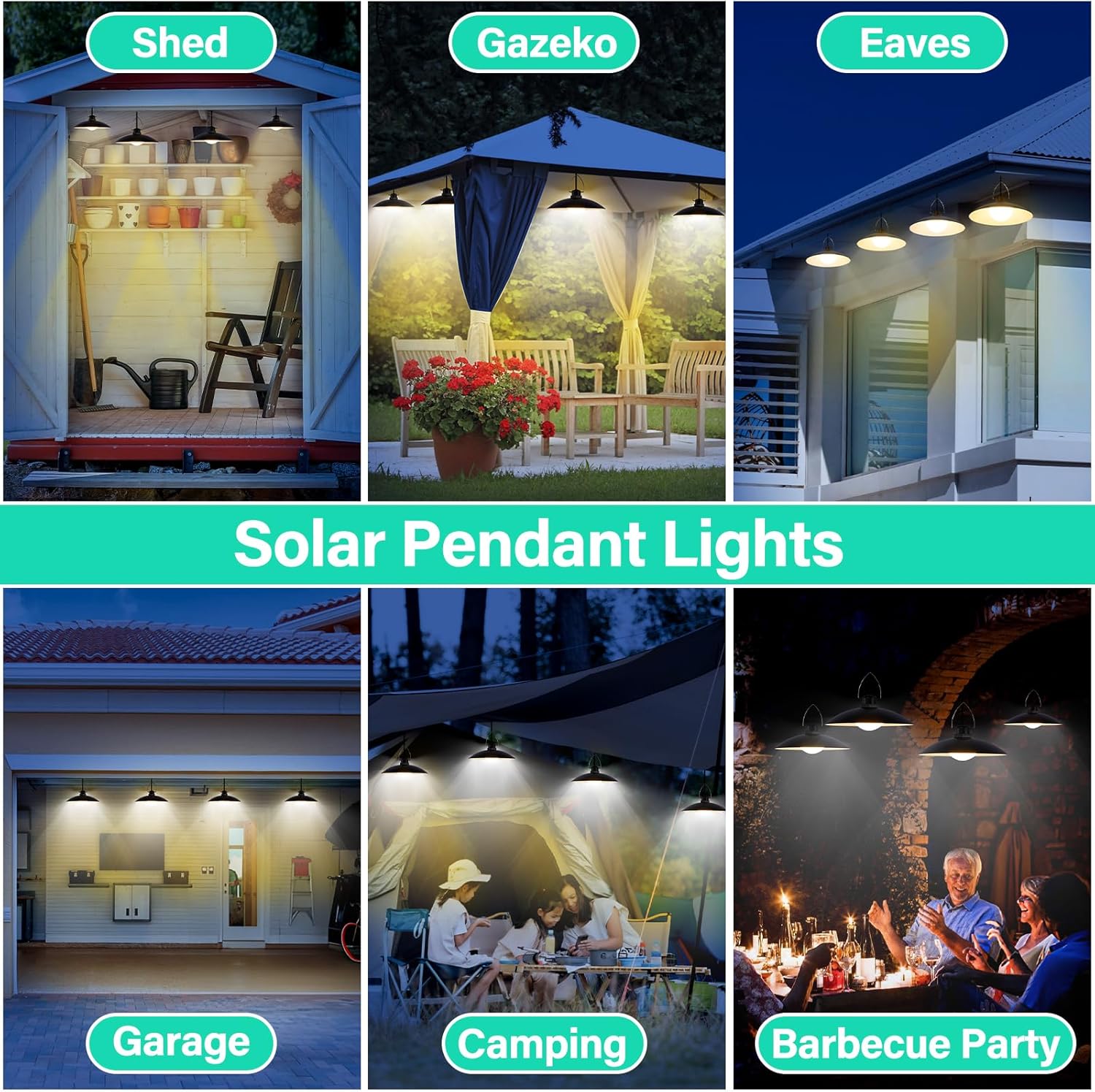 4-Head Pendant Solar Shed Light ☀️ IP65 Waterproof Warm White – Remote Control Indoor & Outdoor Lighting for Patio, Garden, Chicken Coop, Gazebo, Barn 🏡✨