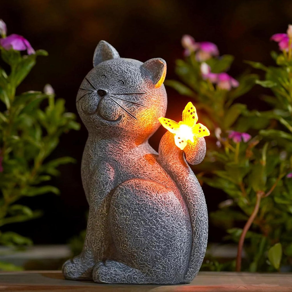 Charming Cat Garden Statue 🐱 Outdoor Yard Decor with Butterfly – Perfect Porch, Patio & Lawn Accent