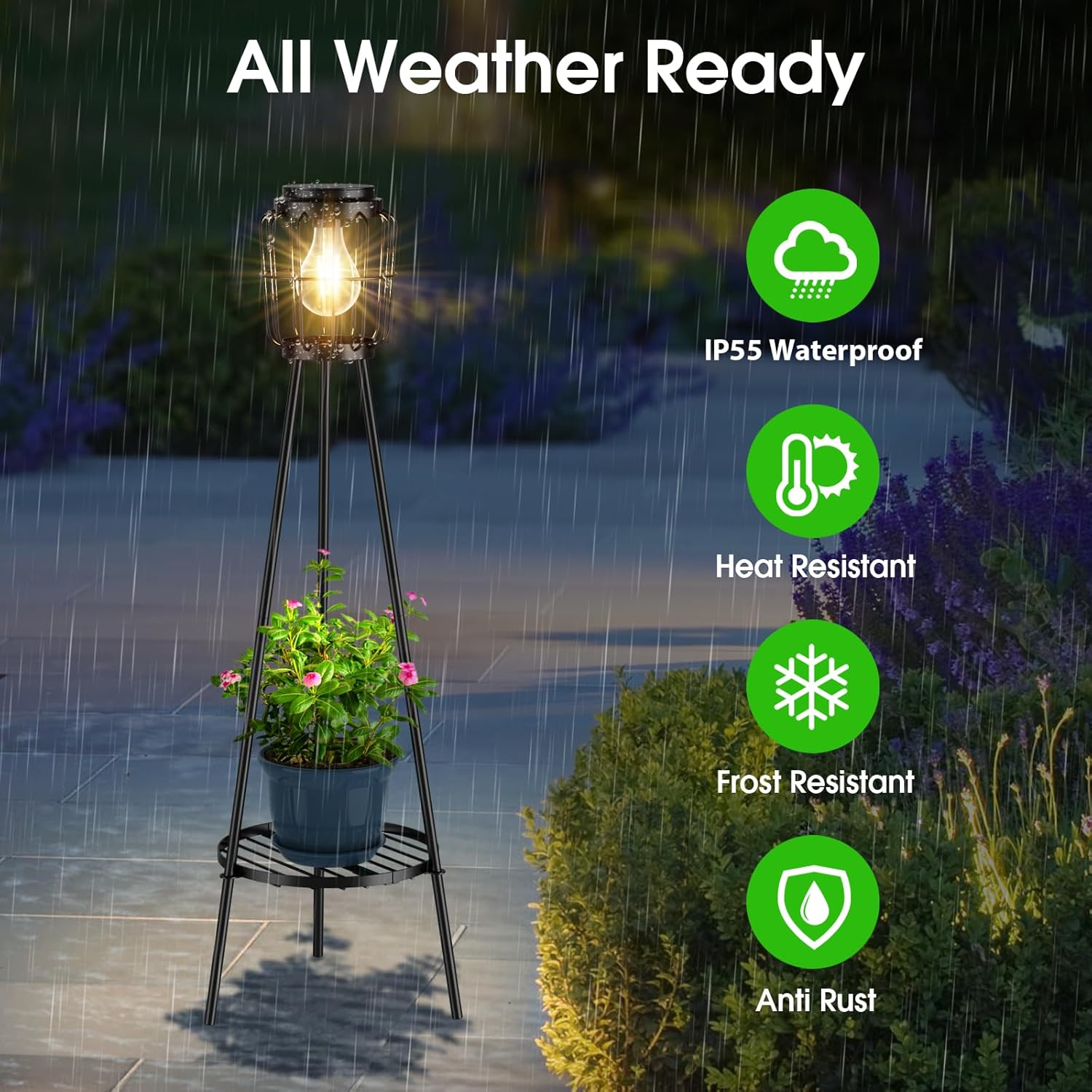 2-Pack Solar Floor Lamps 🌞 LED Edison Bulbs with Plant Stands – Outdoor Solar Lights for Garden, Yard, Pathway, Driveway, Porch Decor 🌿✨