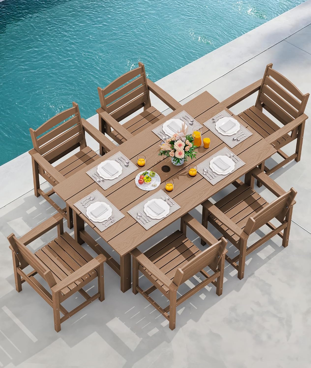 7-Piece Outdoor Patio Dining Set 🍂 Table & Chairs with Umbrella Hole 🌞 All-Weather Backyard & Poolside Furniture