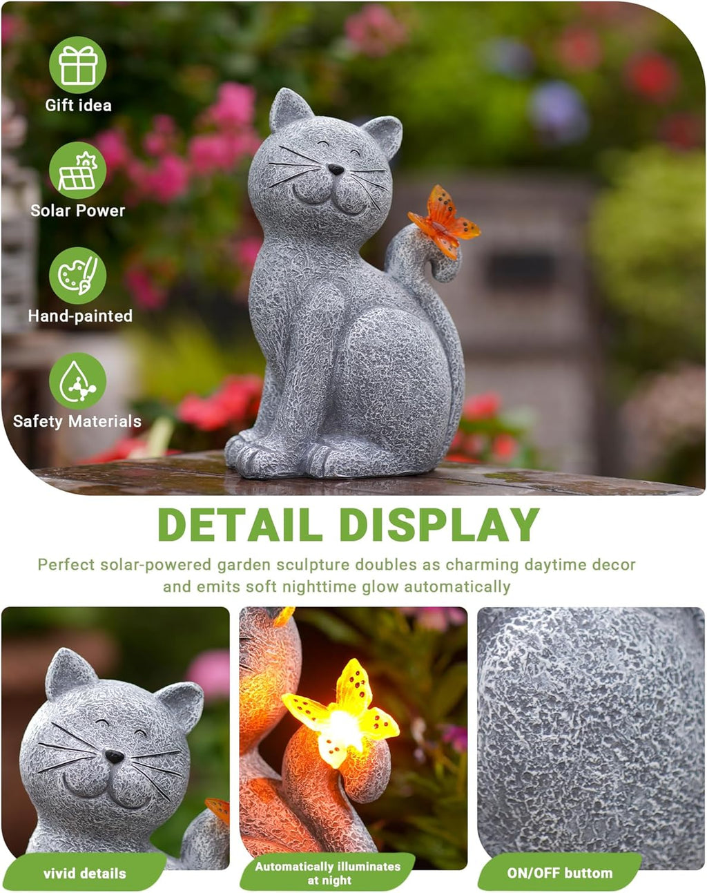 Charming Cat Garden Statue 🐱 Outdoor Yard Decor with Butterfly – Perfect Porch, Patio & Lawn Accent