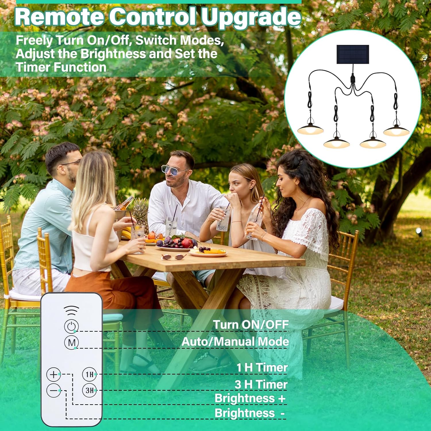 4-Head Pendant Solar Shed Light ☀️ IP65 Waterproof Warm White – Remote Control Indoor & Outdoor Lighting for Patio, Garden, Chicken Coop, Gazebo, Barn 🏡✨