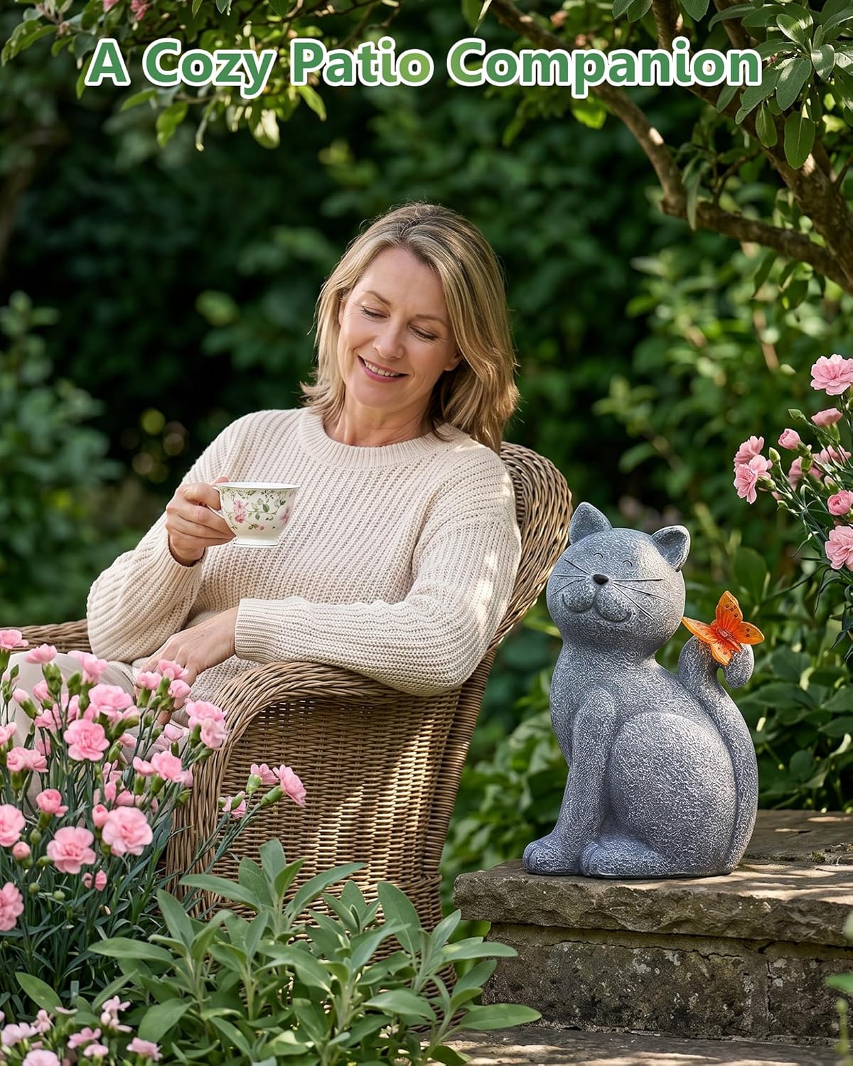 Charming Cat Garden Statue 🐱 Outdoor Yard Decor with Butterfly – Perfect Porch, Patio & Lawn Accent